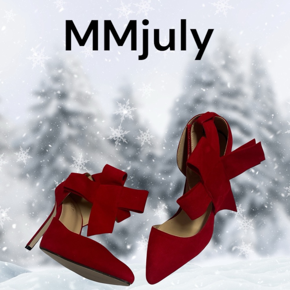 MMJULY Women's Pointy Toe High Heel Stiletto Big Bow Dress Pumps red  size 40